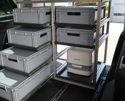 Minicamper-Heckausbau mit Schwerlastmetallböden