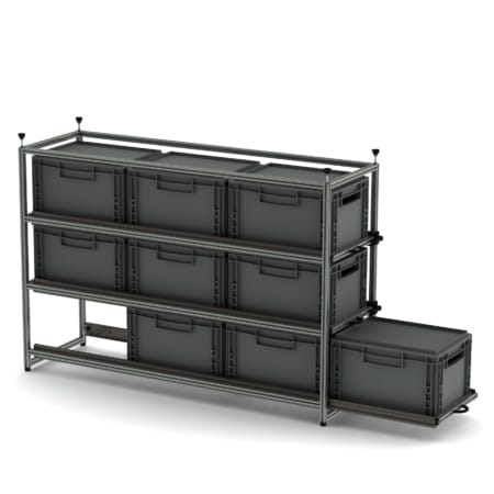 Heckauszug Boxenbreite 30 cm mit 3-Etagen, Auszuglänge 80 cm