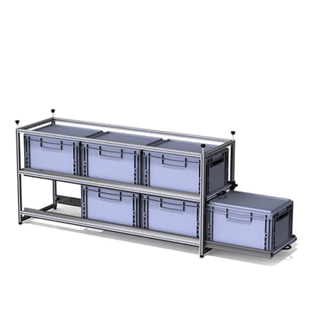 Camper-Van Auszugregal mit 2 Etagen Auszuglänge 120 cm für 6 Euroboxen 40 x 30 x 22 cm