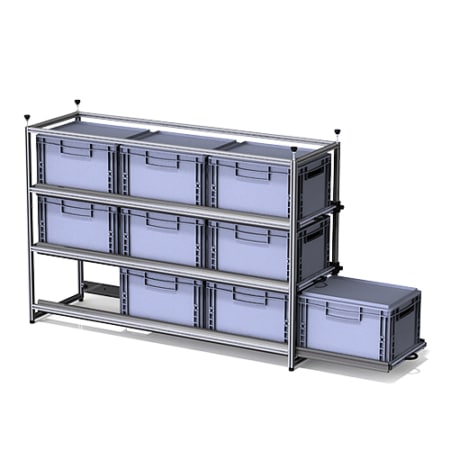 Wohnmobil-Auszugregal mit 3 Etagen Auszuglänge 120 cm für 9 Euroboxen 40 x 30 x 22 cm